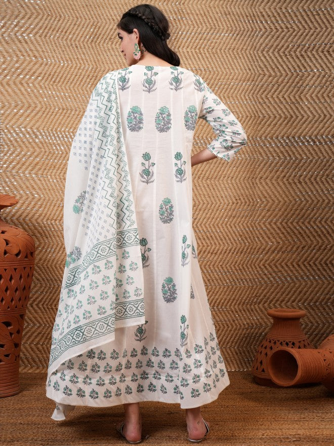 Vishudh Women White Printed A-Line Dress - White - Image 3