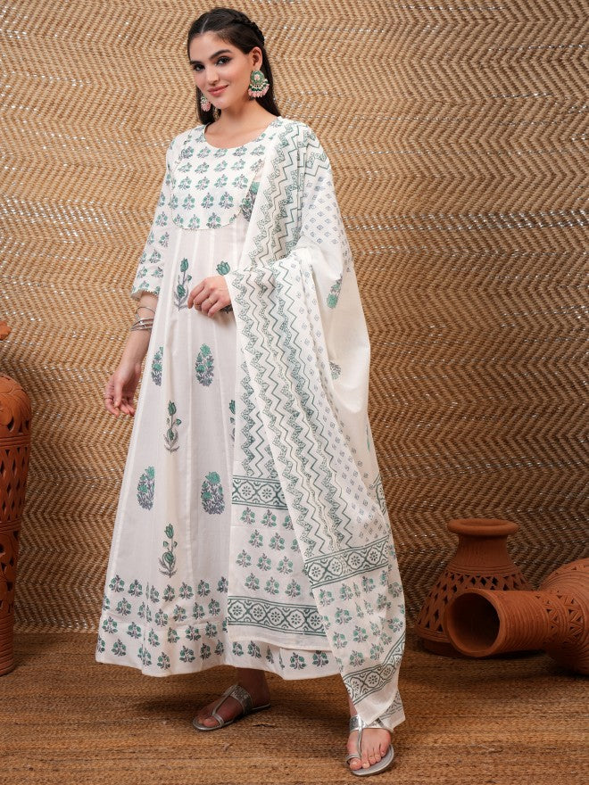 Vishudh Women White Printed A-Line Dress - White - Image 4
