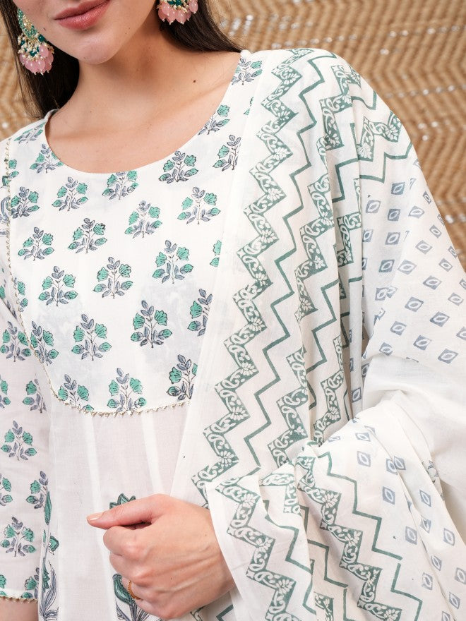 Vishudh Women White Printed A-Line Dress - White - Image 5