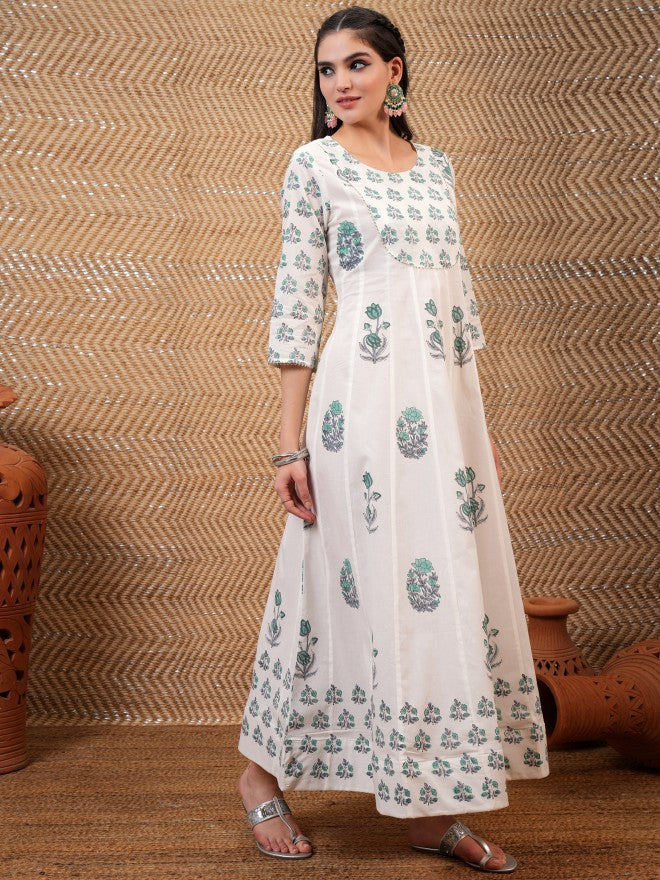Vishudh Women White Printed A-Line Dress - White - Image 6