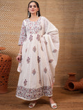 Vishudh Women White Printed A-Line Dress - White - Image 1