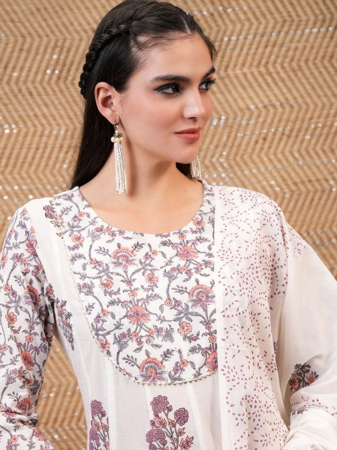 Vishudh Women White Printed A-Line Dress - White - Image 2