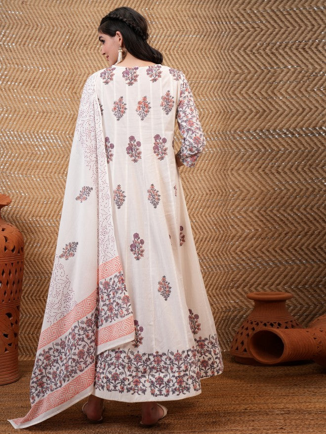 Vishudh Women White Printed A-Line Dress - White - Image 3