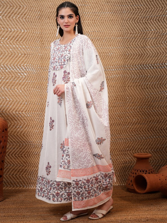 Vishudh Women White Printed A-Line Dress - White - Image 4