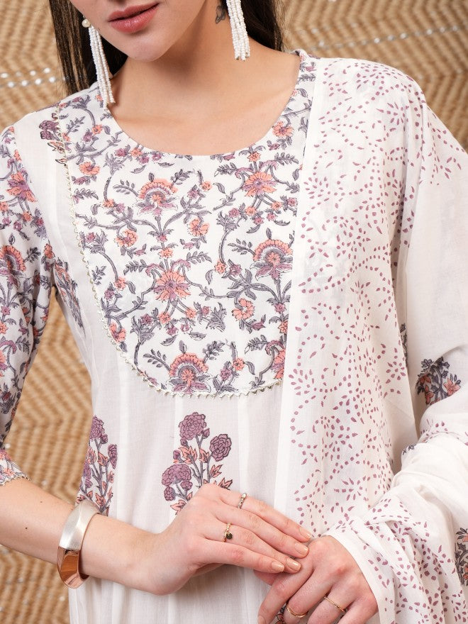 Vishudh Women White Printed A-Line Dress - White - Image 5
