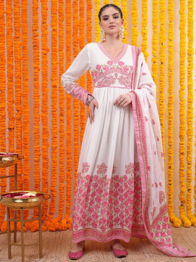 Vishudh women Pink Printed Maxi Dress - Pink - Image 1