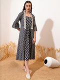 Vishudh Women Black Printed A-Line Dress - Black - Image 1