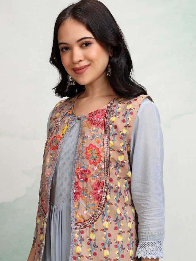 Vishudh women Blue Printed Maxi Dress - Blue - Image 1