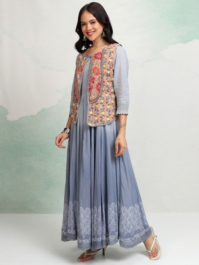 Vishudh women Blue Printed Maxi Dress - Blue - Image 2