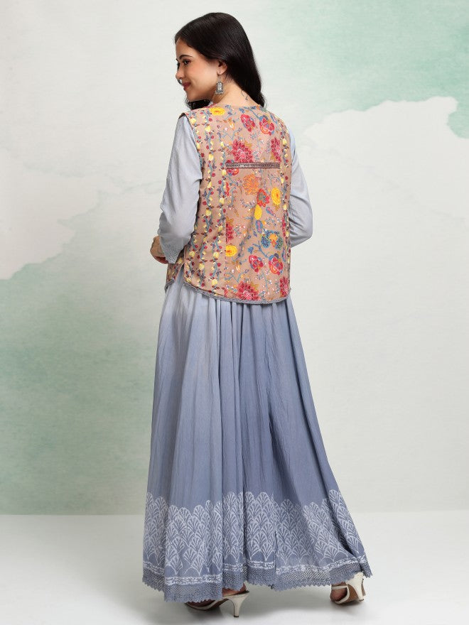 Vishudh women Blue Printed Maxi Dress - Blue - Image 3