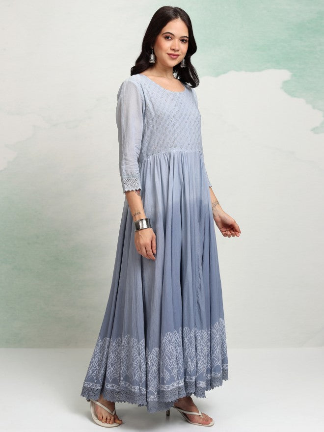 Vishudh women Blue Printed Maxi Dress - Blue - Image 6