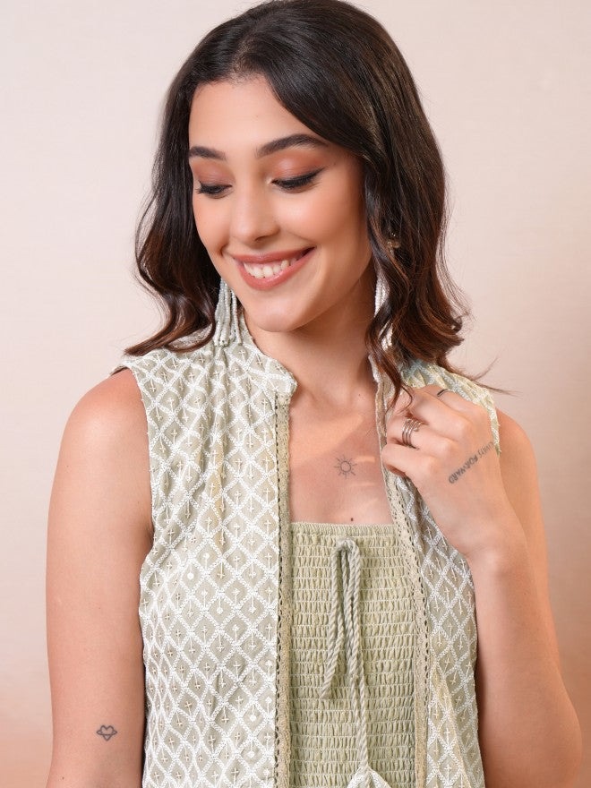 Vishudh Women Green Printed A-Line Dress - Green - Image 2