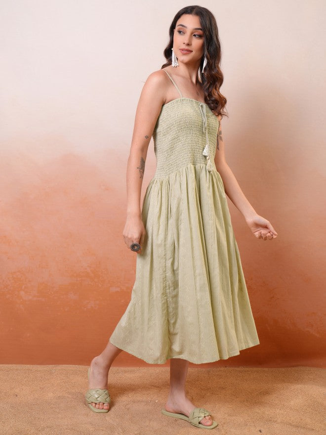 Vishudh Women Green Printed A-Line Dress - Green - Image 6