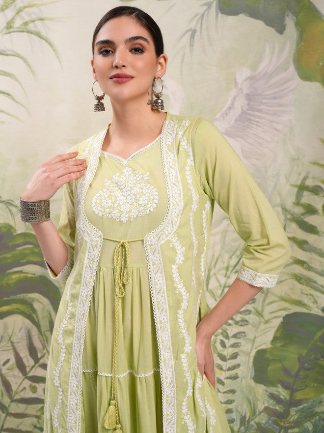 Vishudh Women Green Embroidered Maxi Dress - Green - Image 1