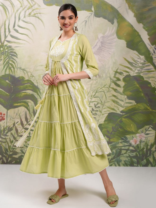 Vishudh Women Green Embroidered Maxi Dress - Green - Image 2