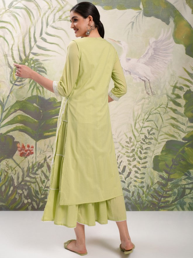 Vishudh Women Green Embroidered Maxi Dress - Green - Image 3