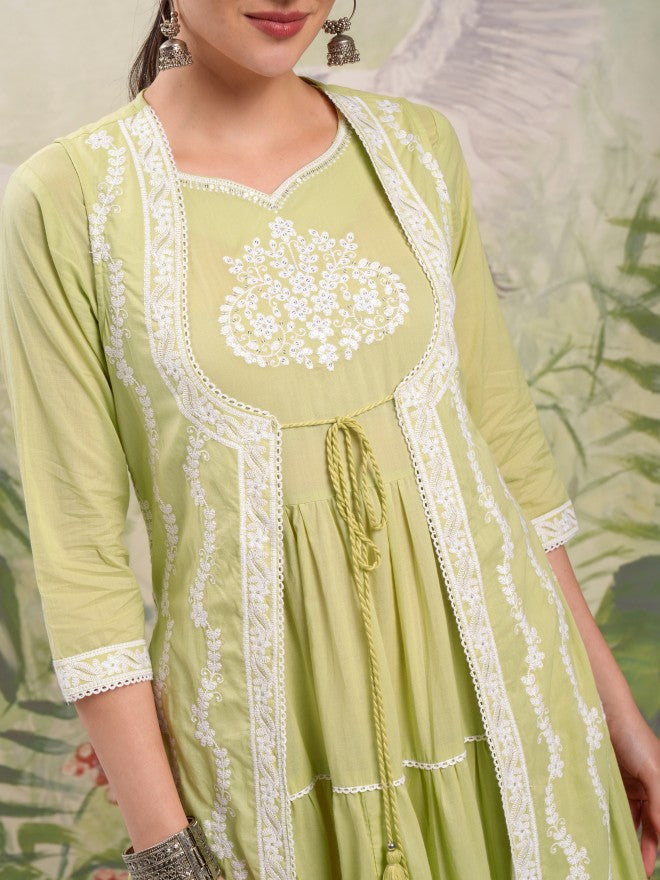 Vishudh Women Green Embroidered Maxi Dress - Green - Image 5
