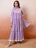Vishudh Women Lavender Embroidered Drop-Waist Dress - Lavender - Image 1