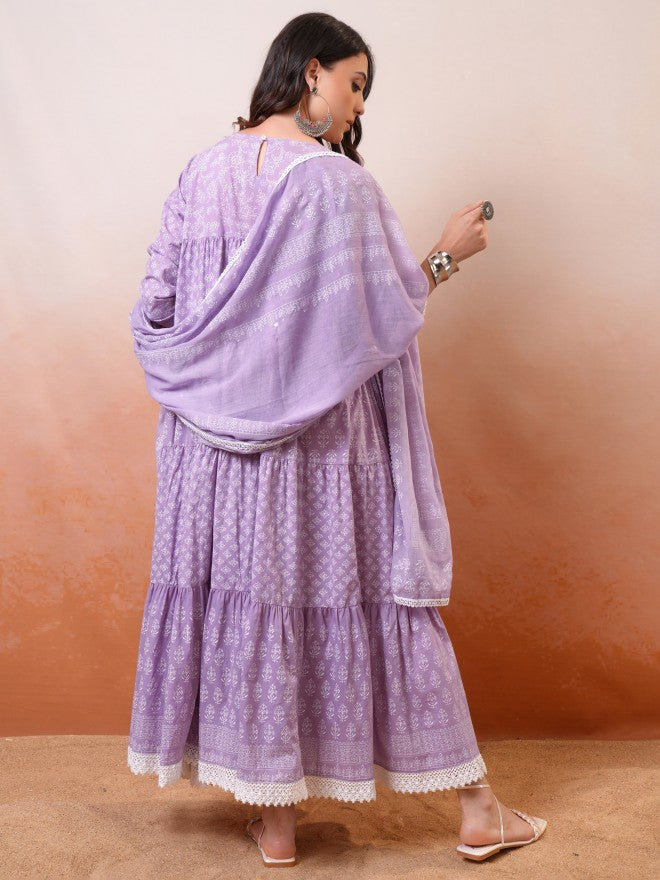 Vishudh Women Lavender Embroidered Drop-Waist Dress - Lavender - Image 3