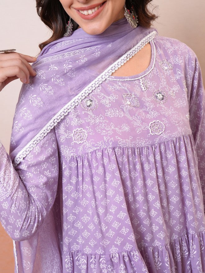 Vishudh Women Lavender Embroidered Drop-Waist Dress - Lavender - Image 5