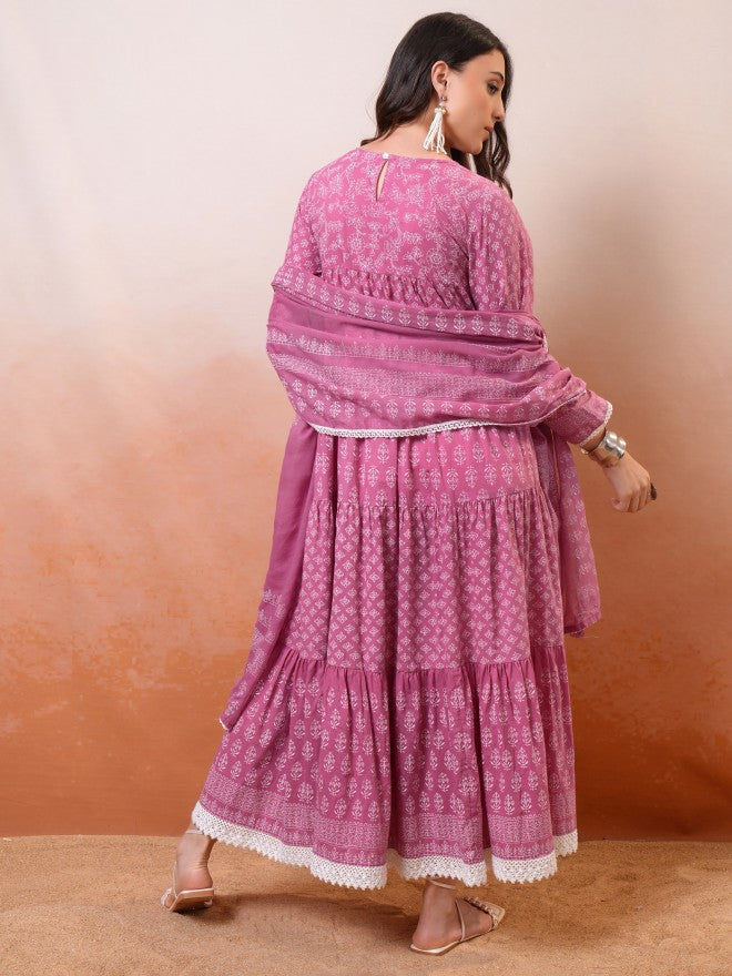 Vishudh women Mauve Embroidered Drop-Waist Dress - Mauve - Image 3