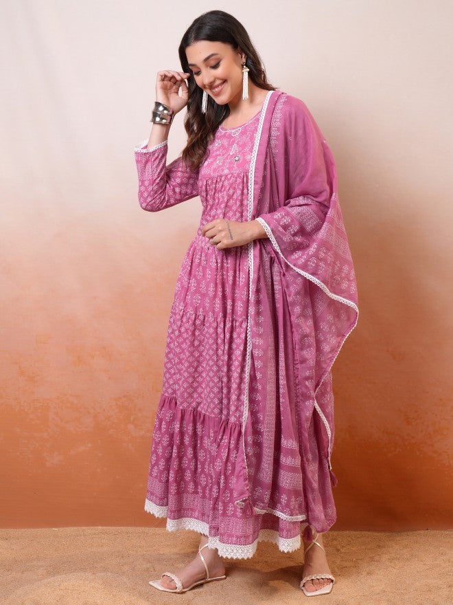 Vishudh women Mauve Embroidered Drop-Waist Dress - Mauve - Image 4