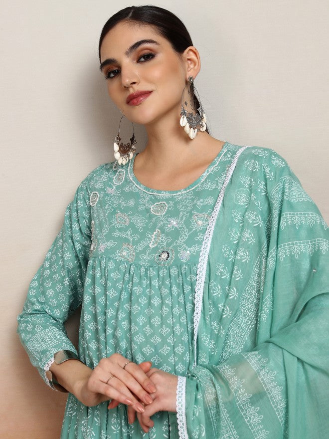 Vishudh women Green Embroidered Drop-Waist Dress - Green - Image 2