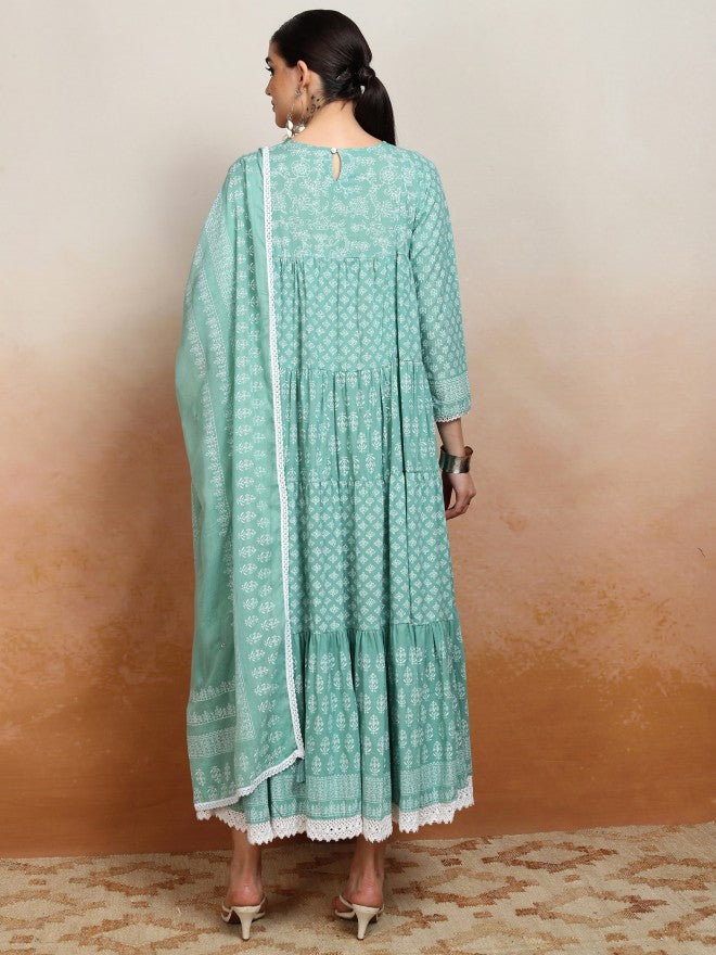 Vishudh women Green Embroidered Drop-Waist Dress - Green - Image 3