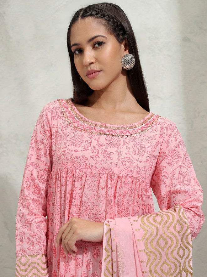 Vishudh women Pink Printed Maxi Dress - Pink - Image 1