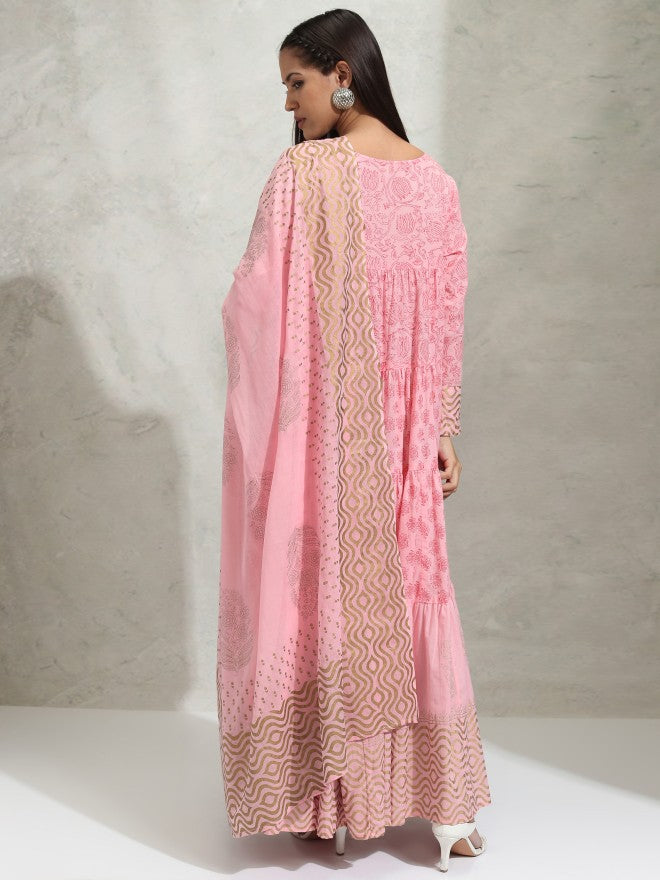 Vishudh women Pink Printed Maxi Dress - Pink - Image 3