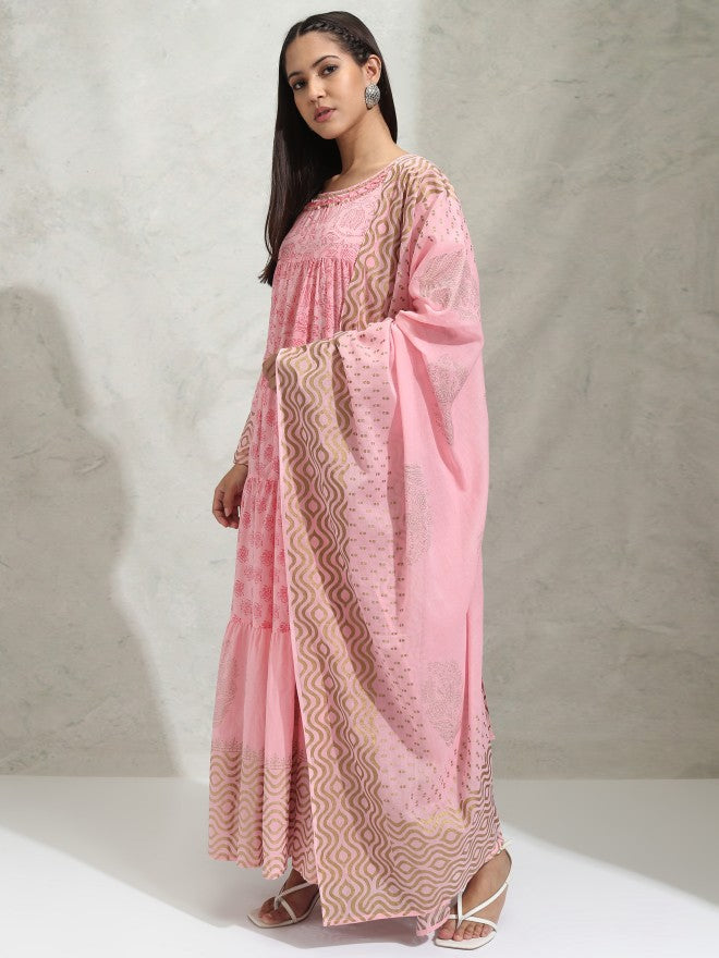 Vishudh women Pink Printed Maxi Dress - Pink - Image 4