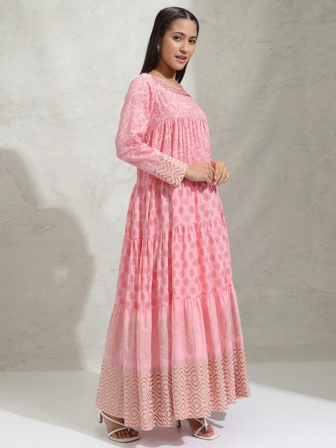 Vishudh women Pink Printed Maxi Dress - Pink - Image 6