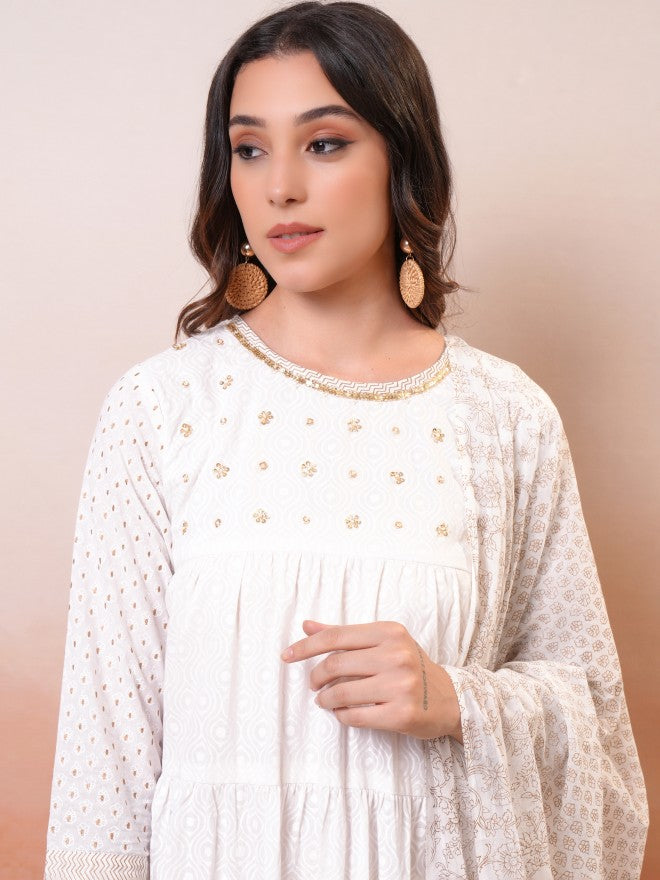 Vishudh women White Embroidered Drop-Waist Dress - White - Image 2