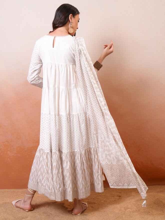 Vishudh women White Embroidered Drop-Waist Dress - White - Image 3