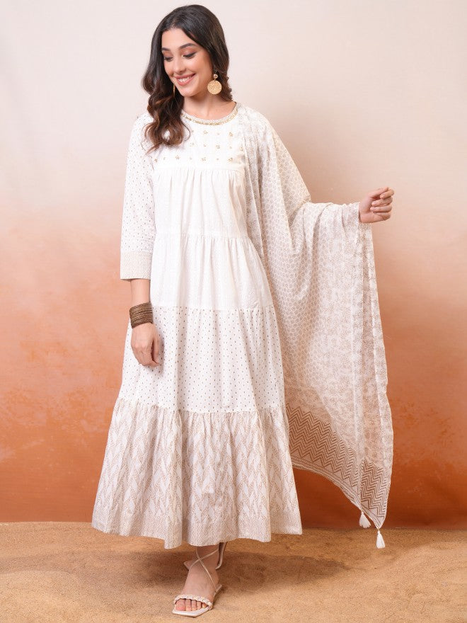 Vishudh women White Embroidered Drop-Waist Dress - White - Image 4