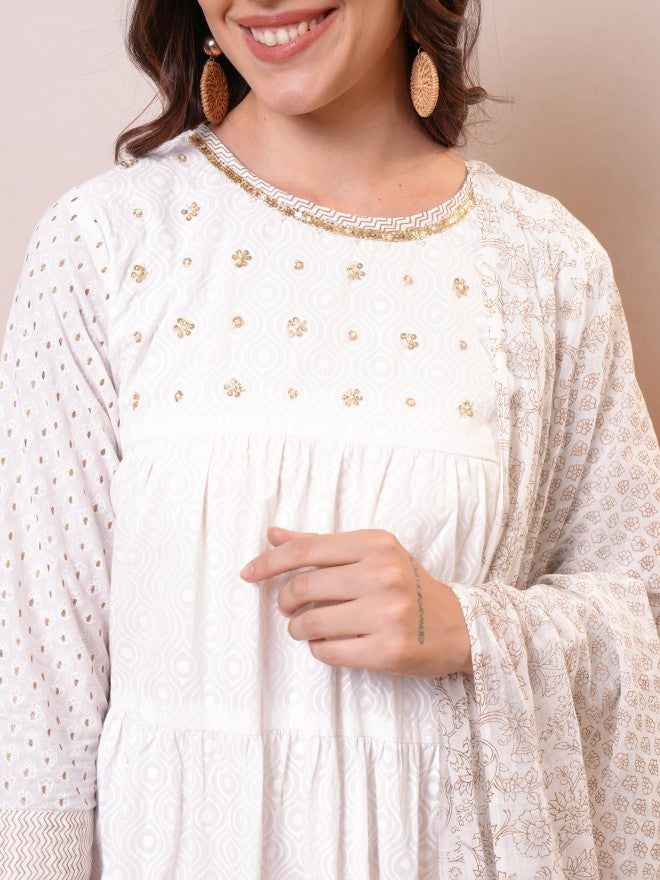 Vishudh women White Embroidered Drop-Waist Dress - White - Image 5