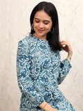 Vishudh women Blue Printed Drop-Waist Dress - Blue - Image 1
