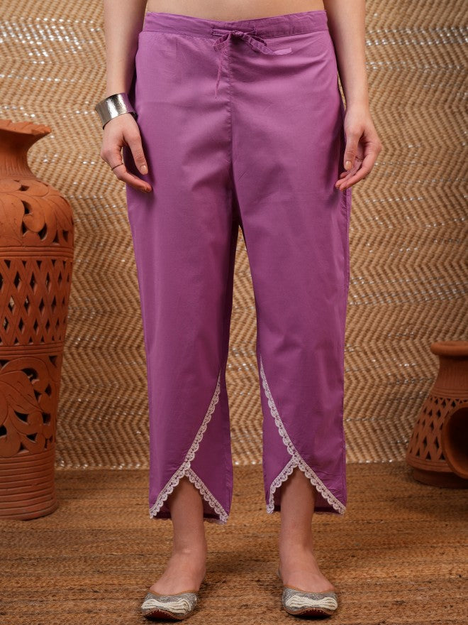 Vishudh Women Purple Embroidered Kurta With Trouser And Dupatta - Purple - Image 8