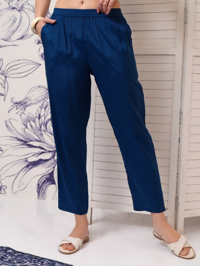 Vishudh Women Blue Printed Kurta With Trouser And Dupatta - Blue - Image 7