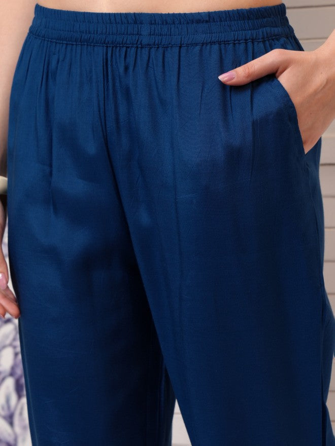 Vishudh Women Blue Printed Kurta With Trouser And Dupatta - Blue - Image 8