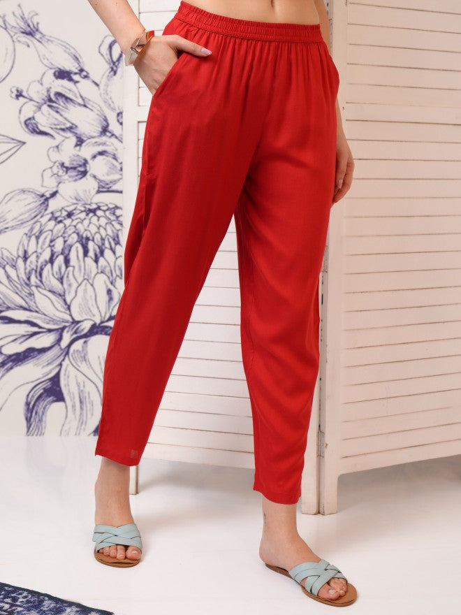 Vishudh Women Red Printed Kurta With Trouser - Red - Image 8