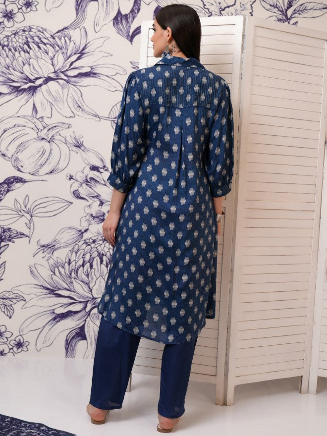 Vishudh Women Blue Printed Kurta With Trouser - Blue - Image 3
