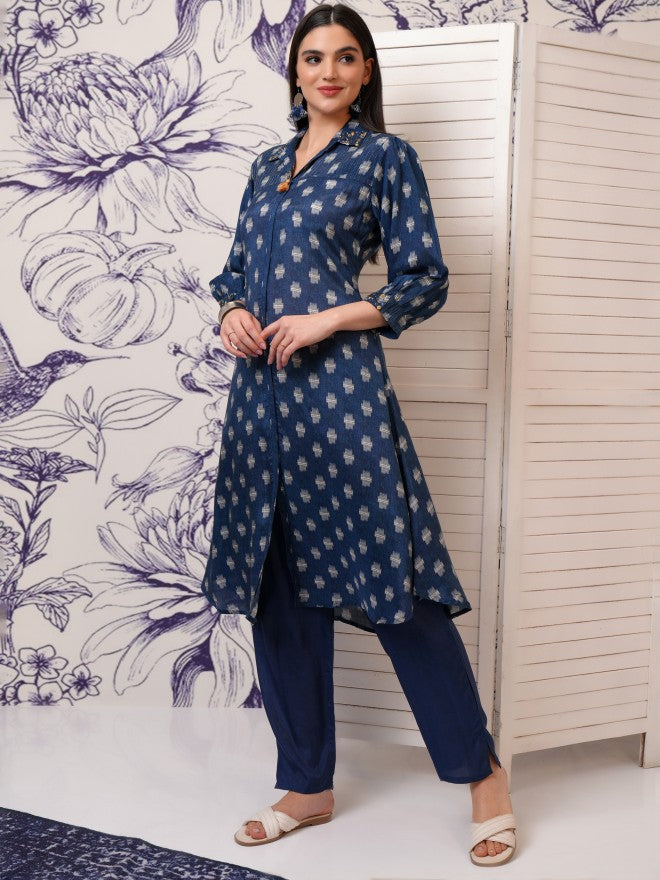Vishudh Women Blue Printed Kurta With Trouser - Blue - Image 4