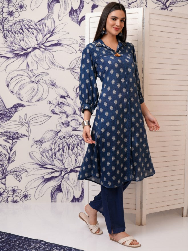 Vishudh Women Blue Printed Kurta With Trouser - Blue - Image 6