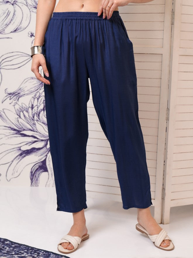 Vishudh Women Blue Printed Kurta With Trouser - Blue - Image 8