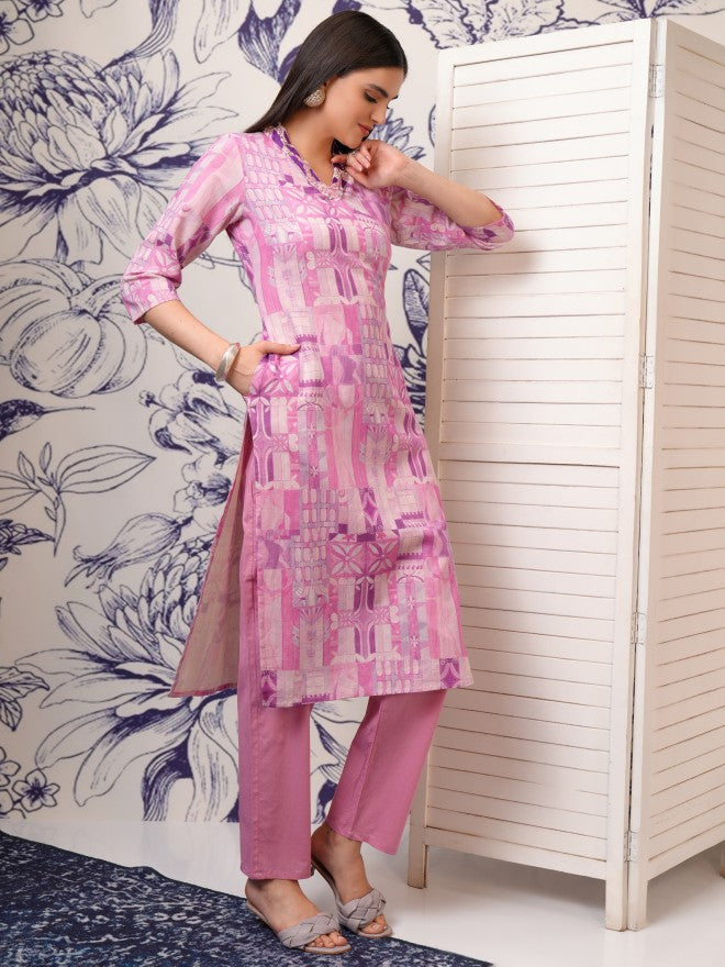 Vishudh Women Purple Printed Kurta With Trouser And Dupatta - Purple - Image 6