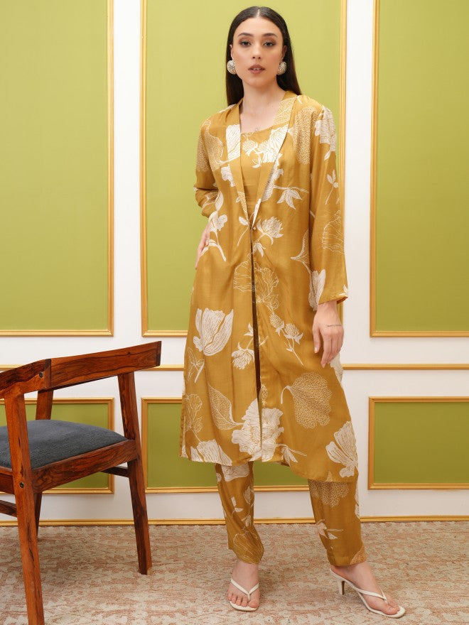Vishudh Women Olive Printed Kurta With Trouser - Olive - Image 1