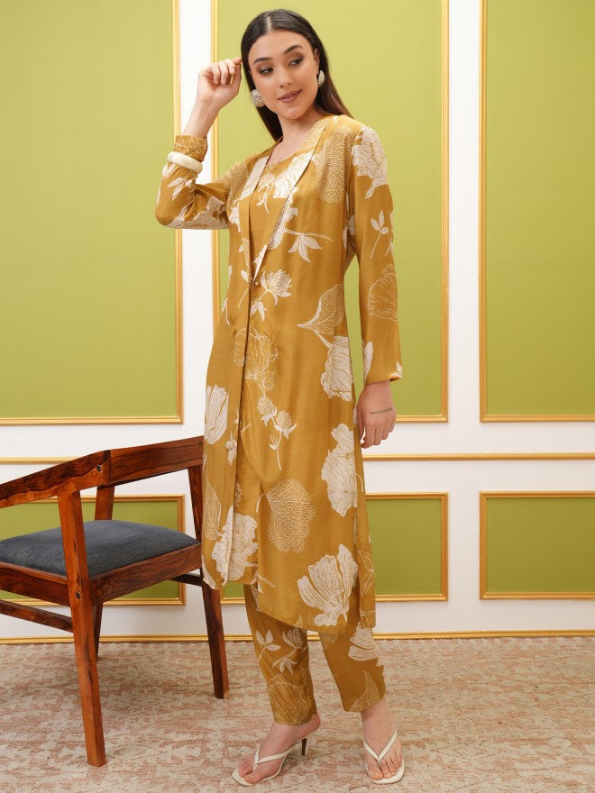 Vishudh Women Olive Printed Kurta With Trouser - Olive - Image 2