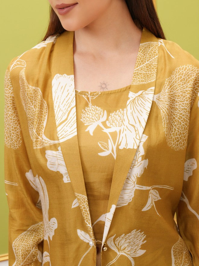Vishudh Women Olive Printed Kurta With Trouser - Olive - Image 5