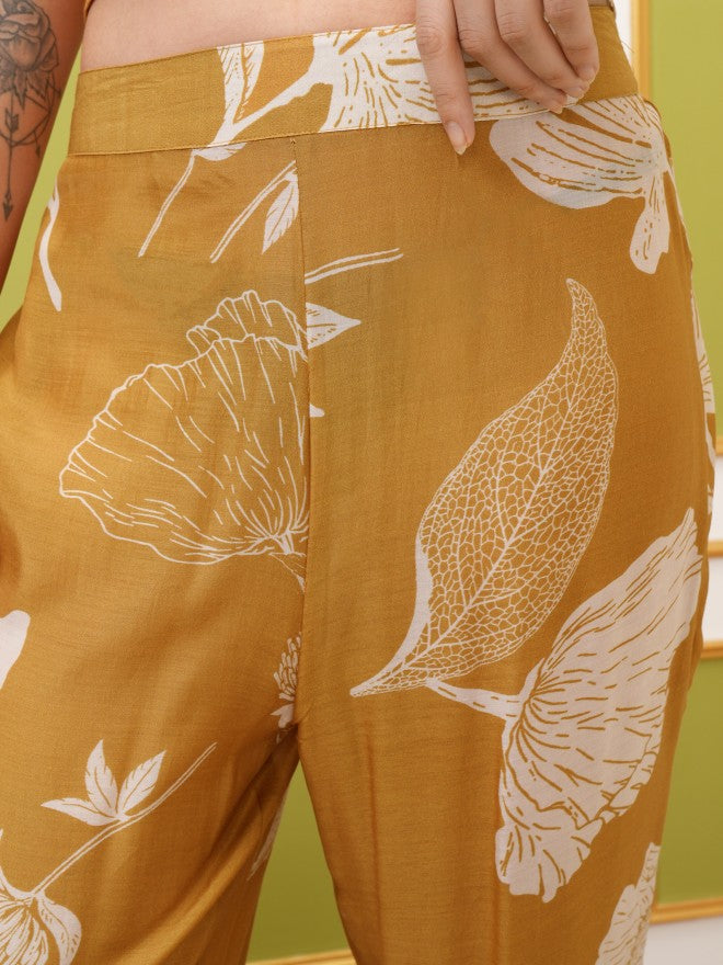 Vishudh Women Olive Printed Kurta With Trouser - Olive - Image 6